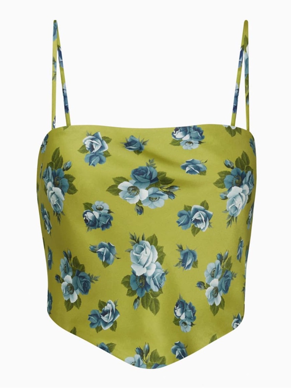 Sunday Best| Aritzia| Elektra Green & Blue Satin Floral Square-Neck Cami Sz S